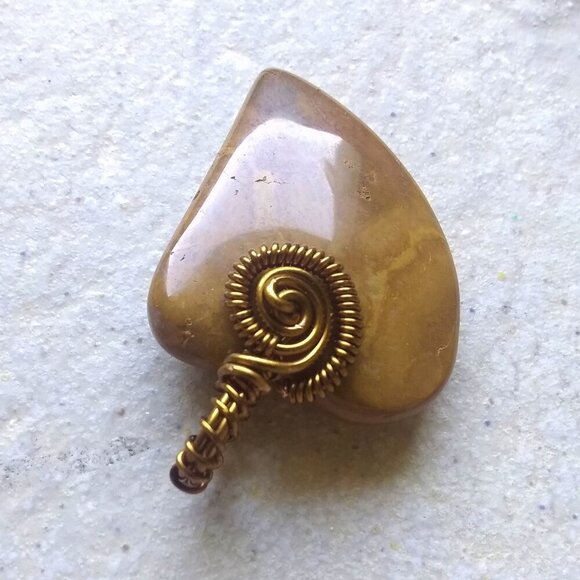 Asymmetrical Ocean Jasper Heart Pendant! Sage & Hunter Green ~ Wire Wrapped Bail - Picture 2 of 9